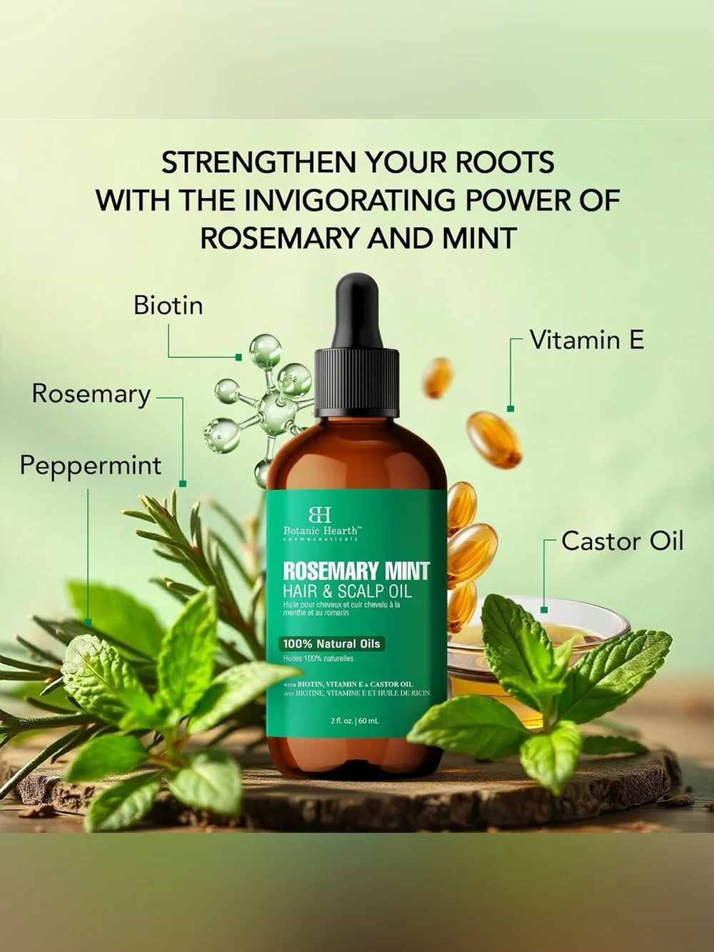 Botanic Hearth Rosemary Mint HAIR & SCALP OIL w/ Biotin & Vitamin E ~ New in Box